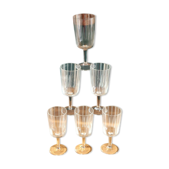 Set of 6 glasses on foot wine or liqueur decoration engraved features art deco