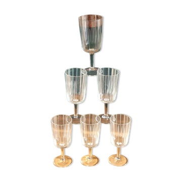 Set of 6 glasses on foot wine or liqueur decoration engraved features art deco