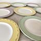 Assiettes plates l'amandinoise couleurs pastel, années 60