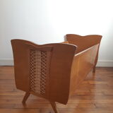 Lit en bois et rotin vintage