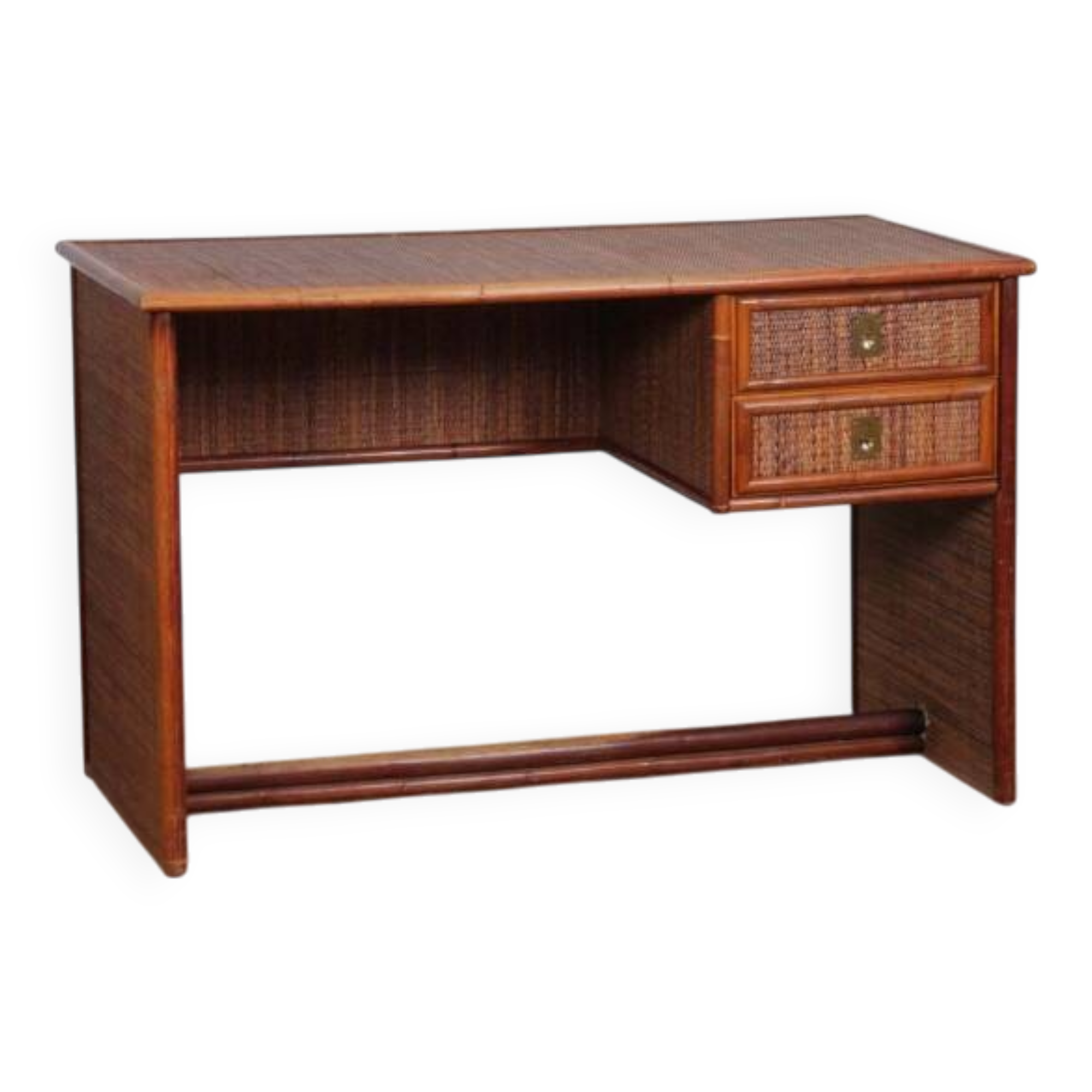 Vintage wicker, bamboo and brass desk by Dal Vera, 1970s