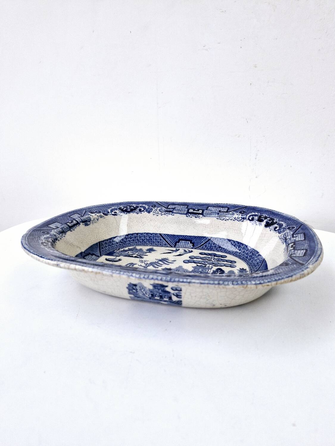 Old Rectangular Hollow Dish In English Earthenware 19th Chinese Decor Blue Willow
