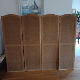 large antique headboard with 4 panels featuring Asian decor from the 1940s/50s