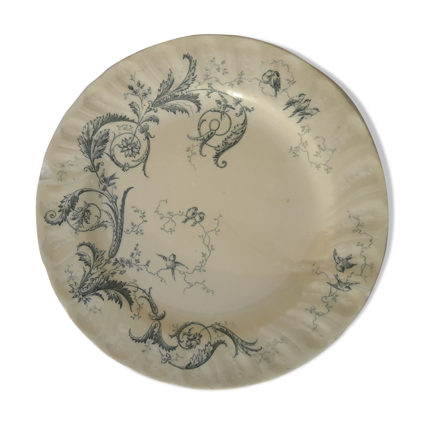 Gien Iron Earth opaque porcelain plate model Rinceaux Diam 23.5 cm