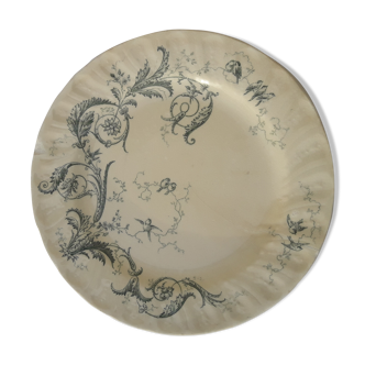 Gien Iron Earth opaque porcelain plate model Rinceaux Diam 23.5 cm