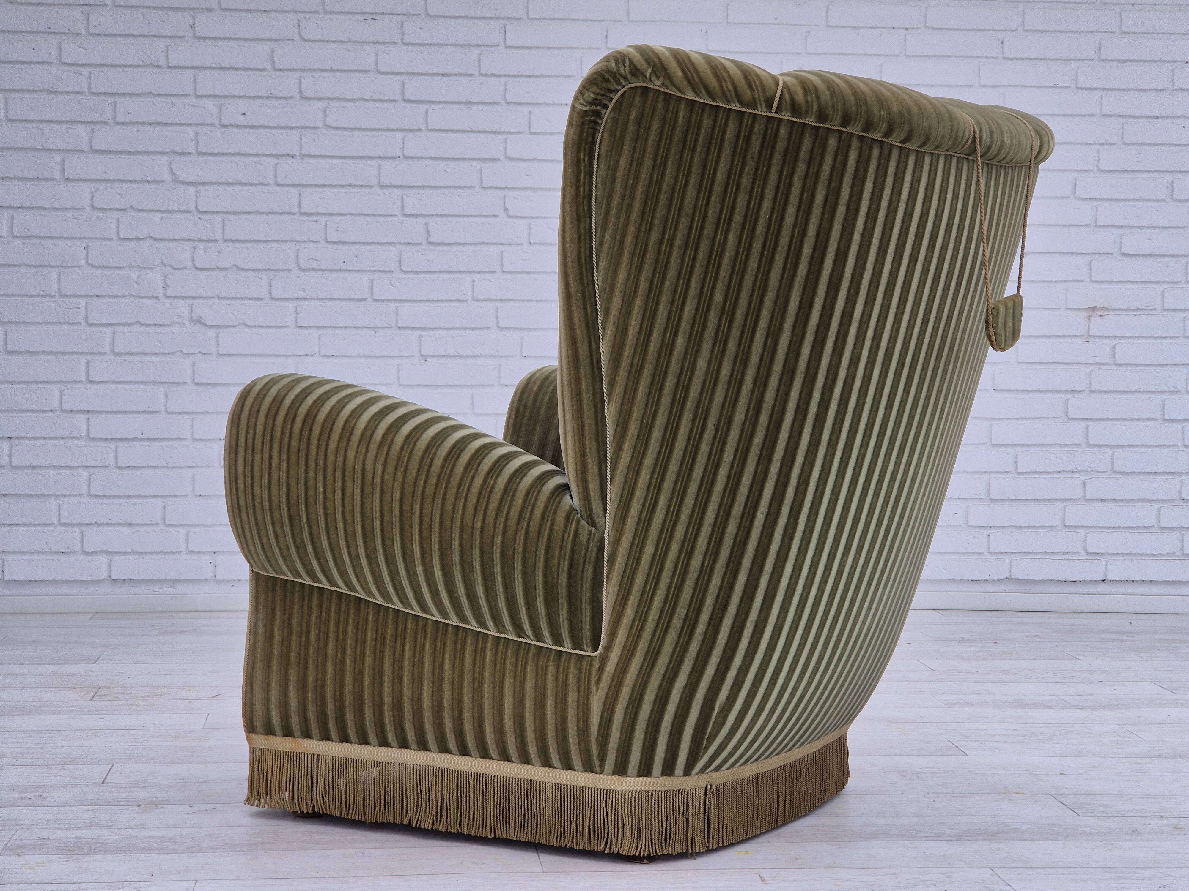 1960s, Danish highback relax armchair, original condition, green furniture velour.