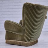 1960s, Danish highback relax armchair, original condition, green furniture velour.