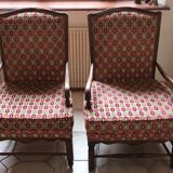Pair of bergère armchairs with cushioned seat
