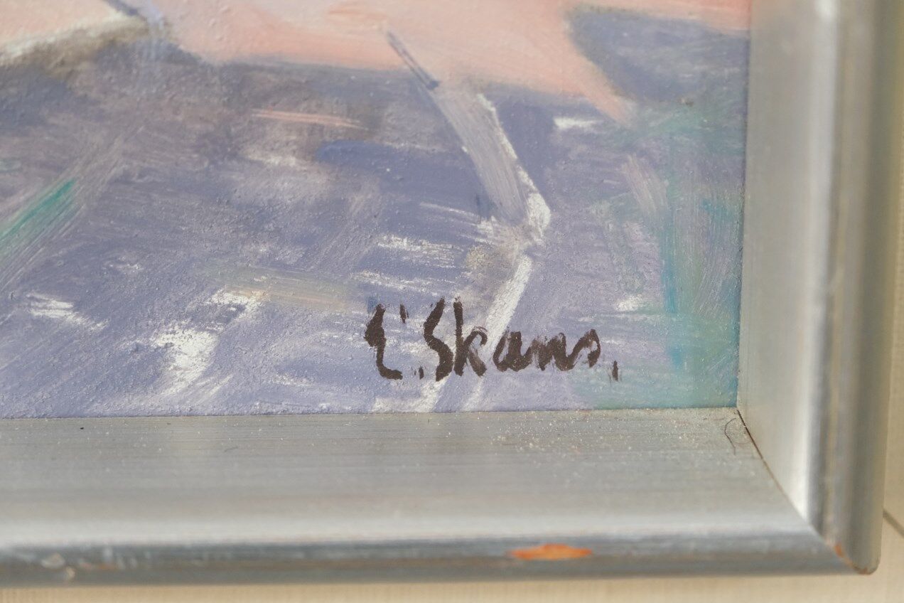 Eskil Skans, Composition suédoise, 1960, huile sur panneau, encadré