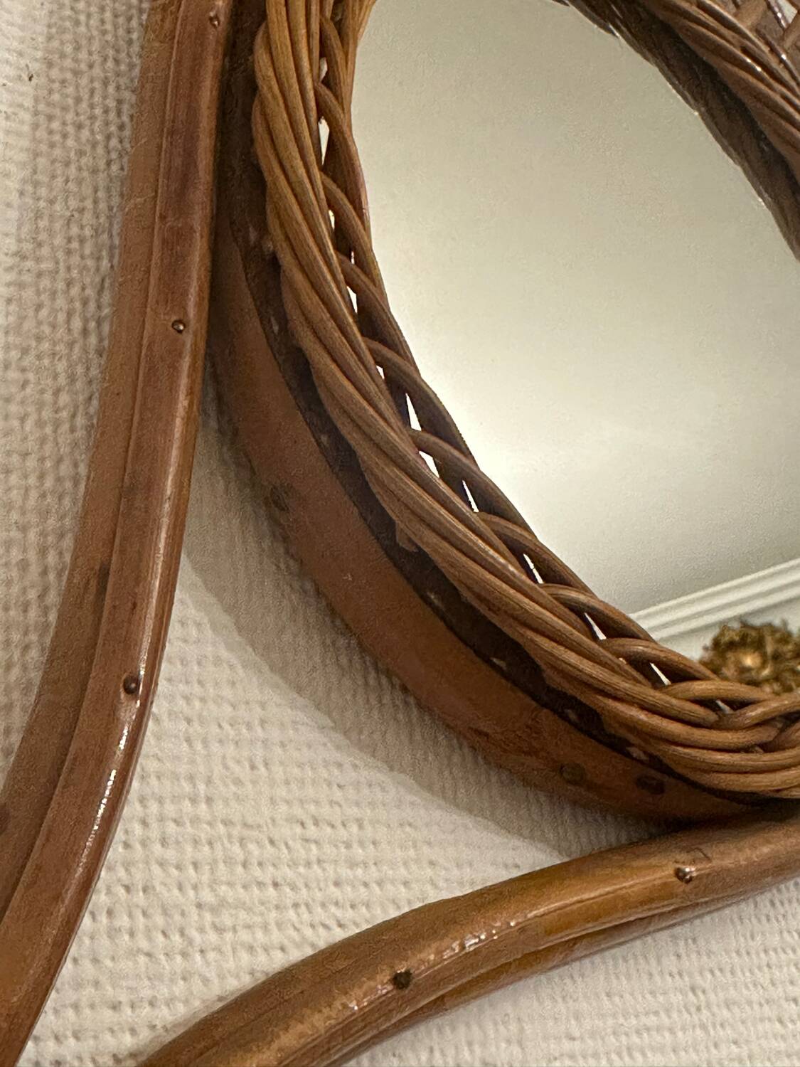 Vintage rattan tennis racket mirror