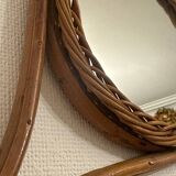 Vintage rattan tennis racket mirror