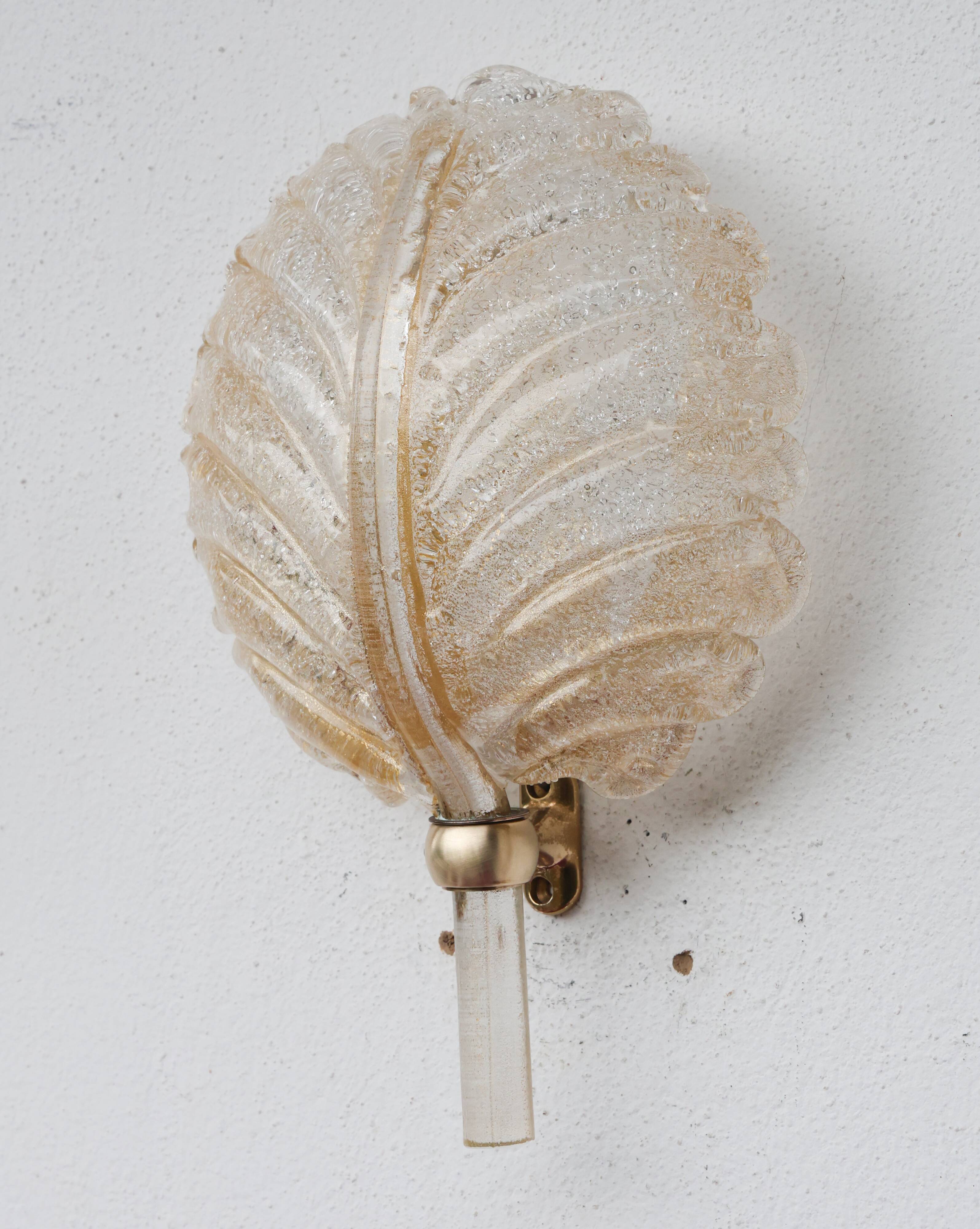 Barovier & Toso Murano Gold Glass and Brass Wall Light, Italy, 1960s