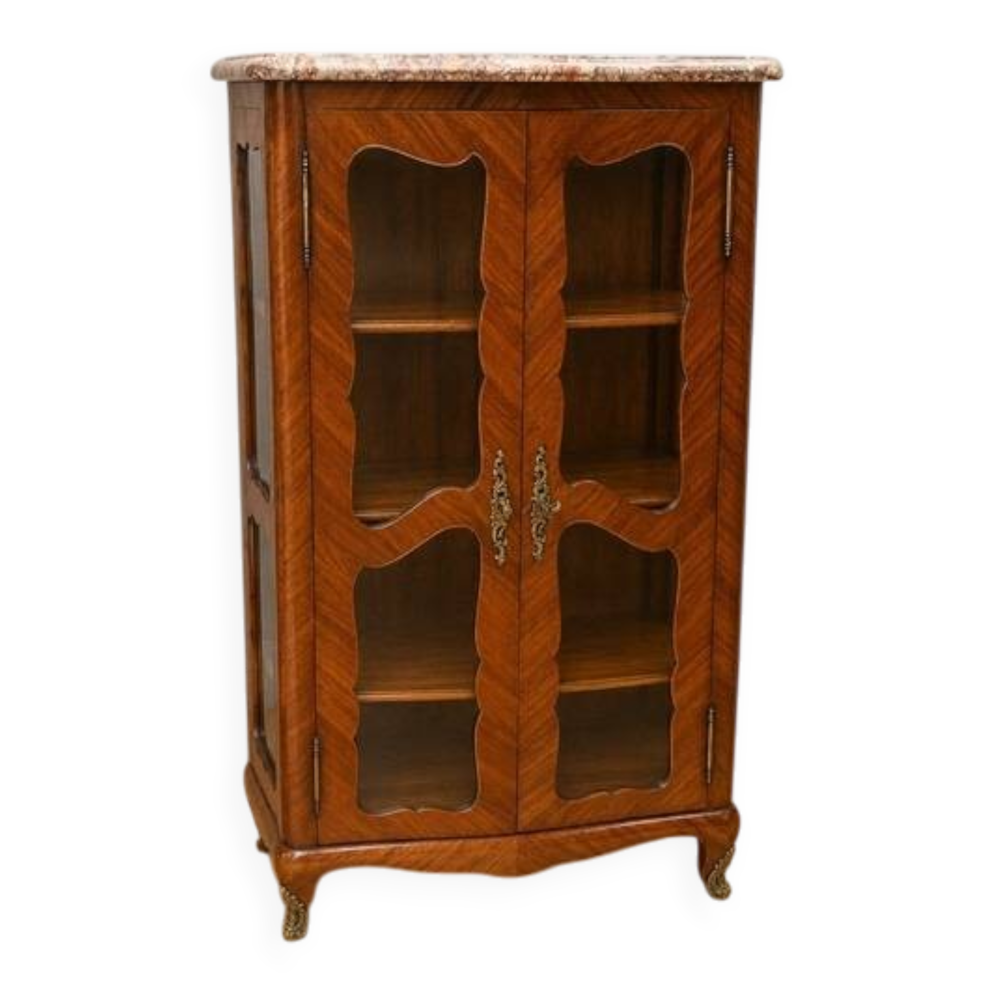 Vitrine d’époque Louis XV en bois de rose marqueté