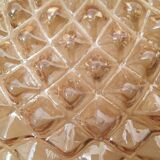 Large ceiling lamp in amber chiseled glass. Round shape