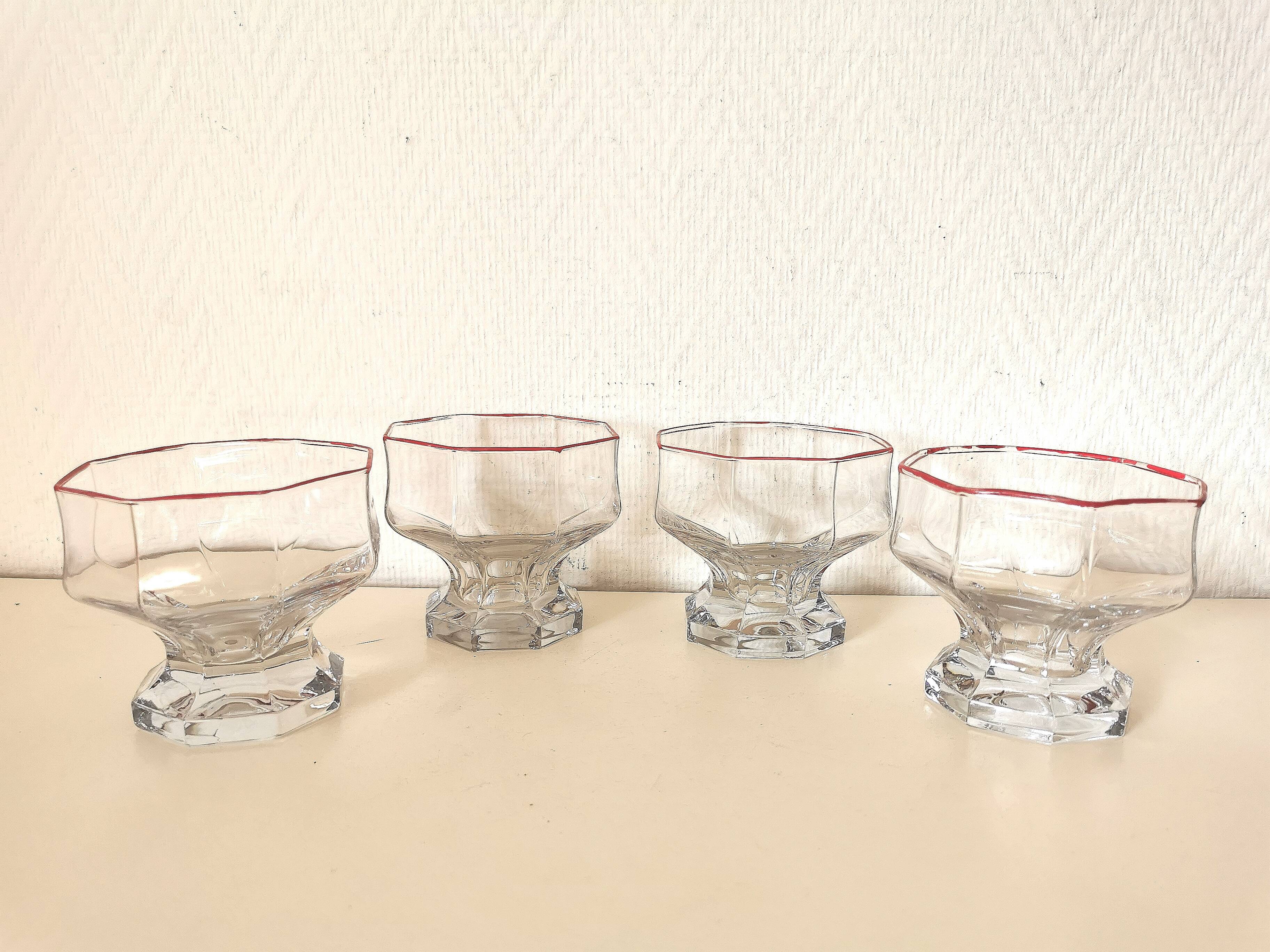 set of 4 ice cream cups, transparent glass dessert, octagon shape