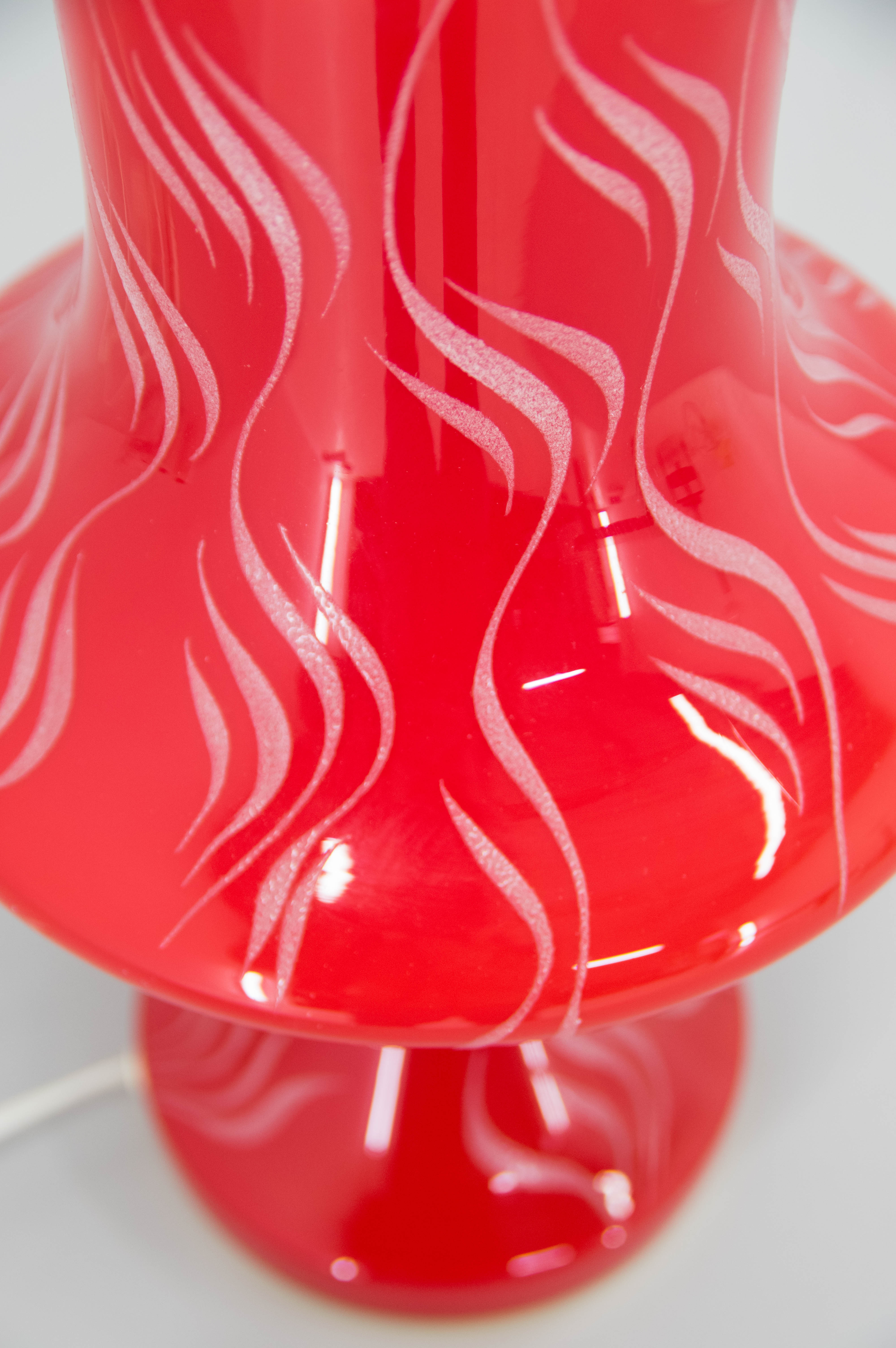 All Glass Red Table Lamp by Valasske Mezirici, 1970s