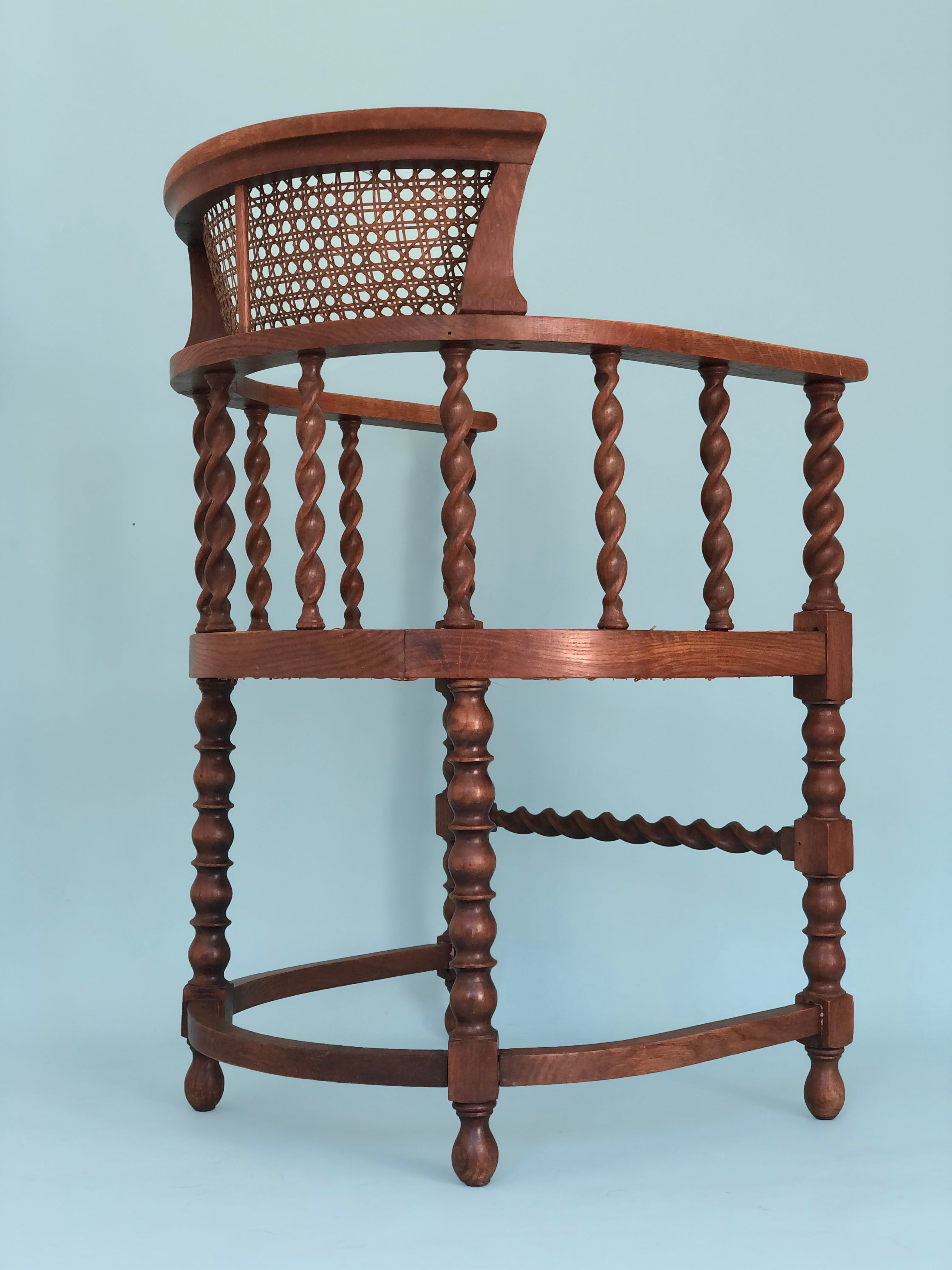 Edwardian barley twist corner chair with cane late 19th century
