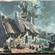 Huile sur toile ferme bretonne avec puits par P. Cario