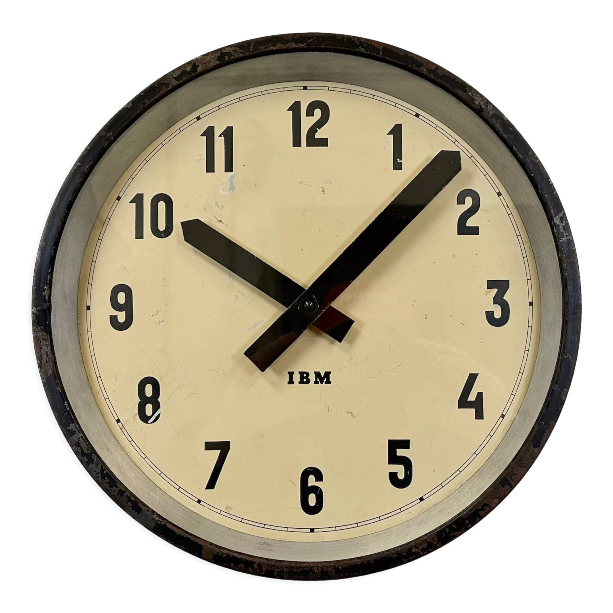 Black industrial factory wall clock from IBM, 1950s