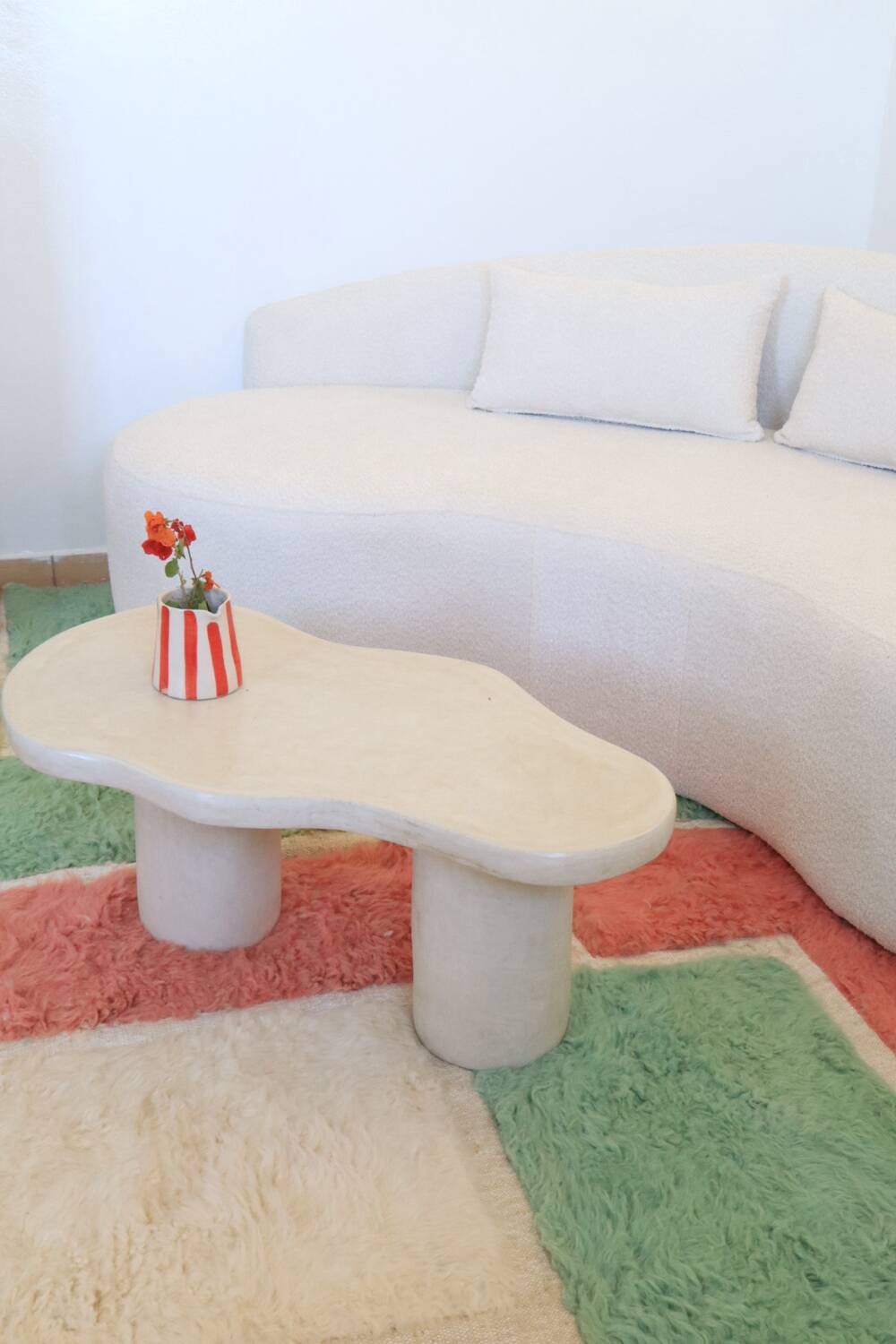 Moroccan Berber rug in green and pink.