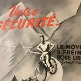 Affiche ancienne velo  votre securité moyeu a frein roue libre  durex  montagne