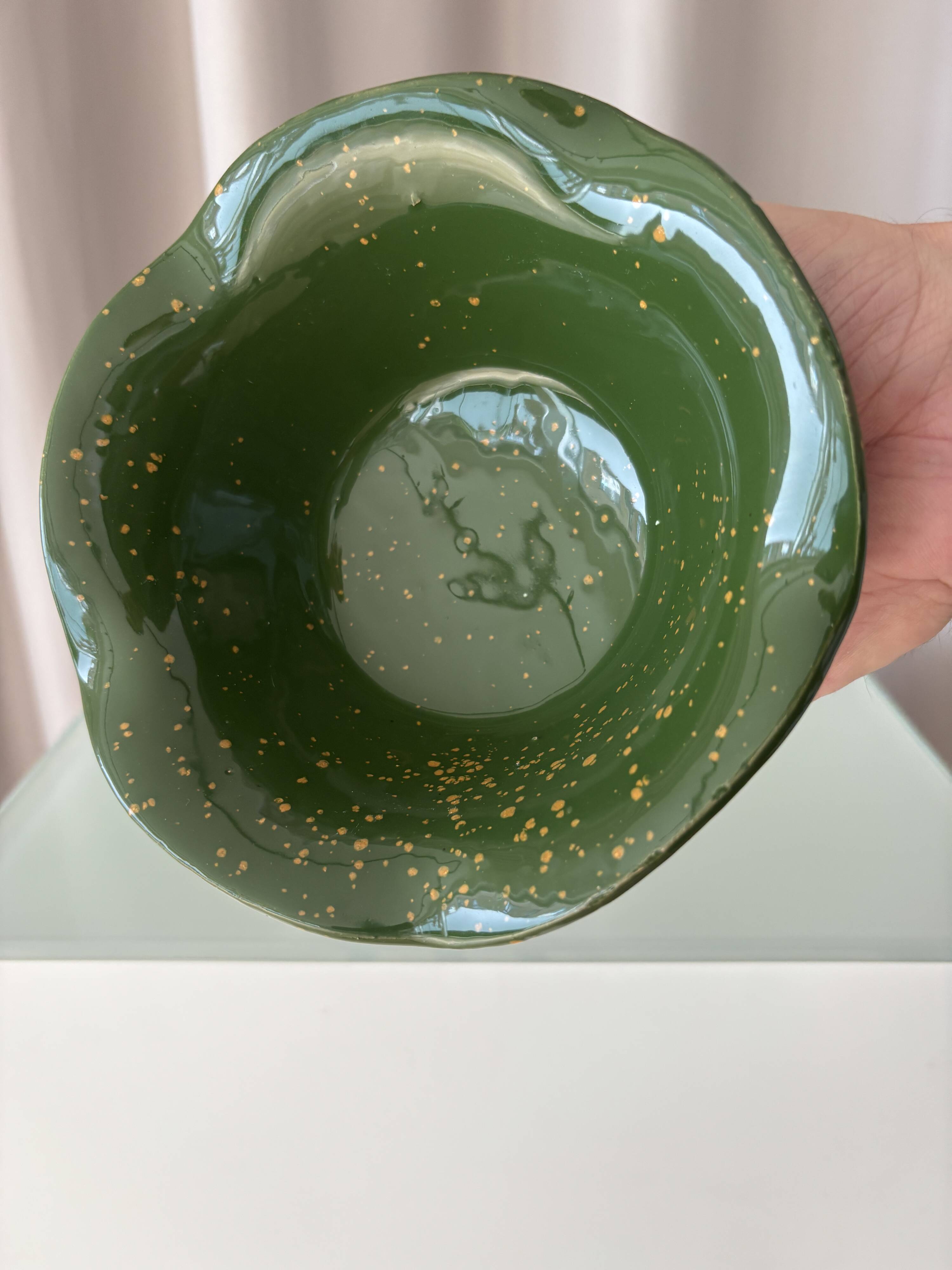 Ensemble de 4 bols en céramique vintage | Vert véritable avec glaçure jaune