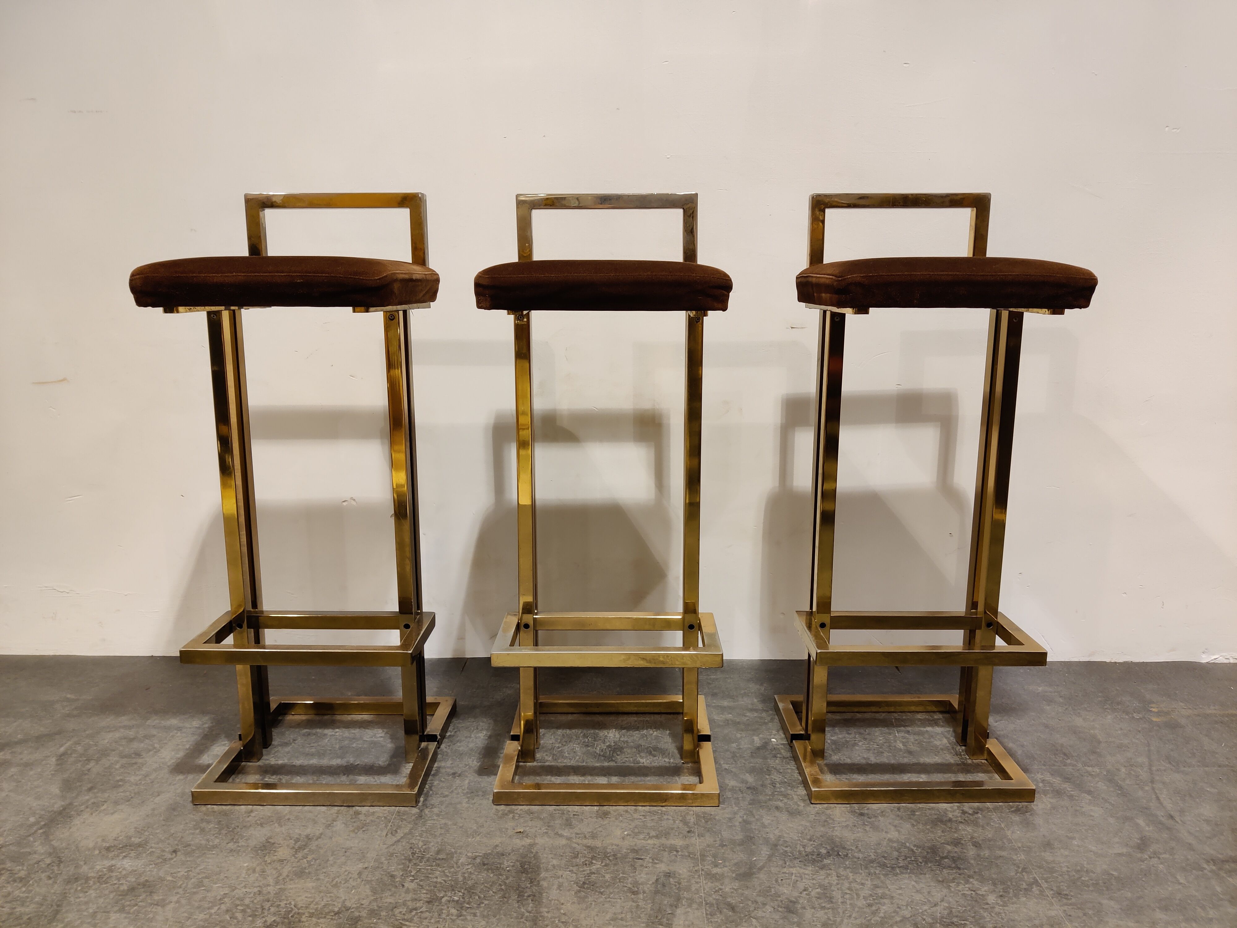 Belgochrom brass bar stools, set of 3, 1970s