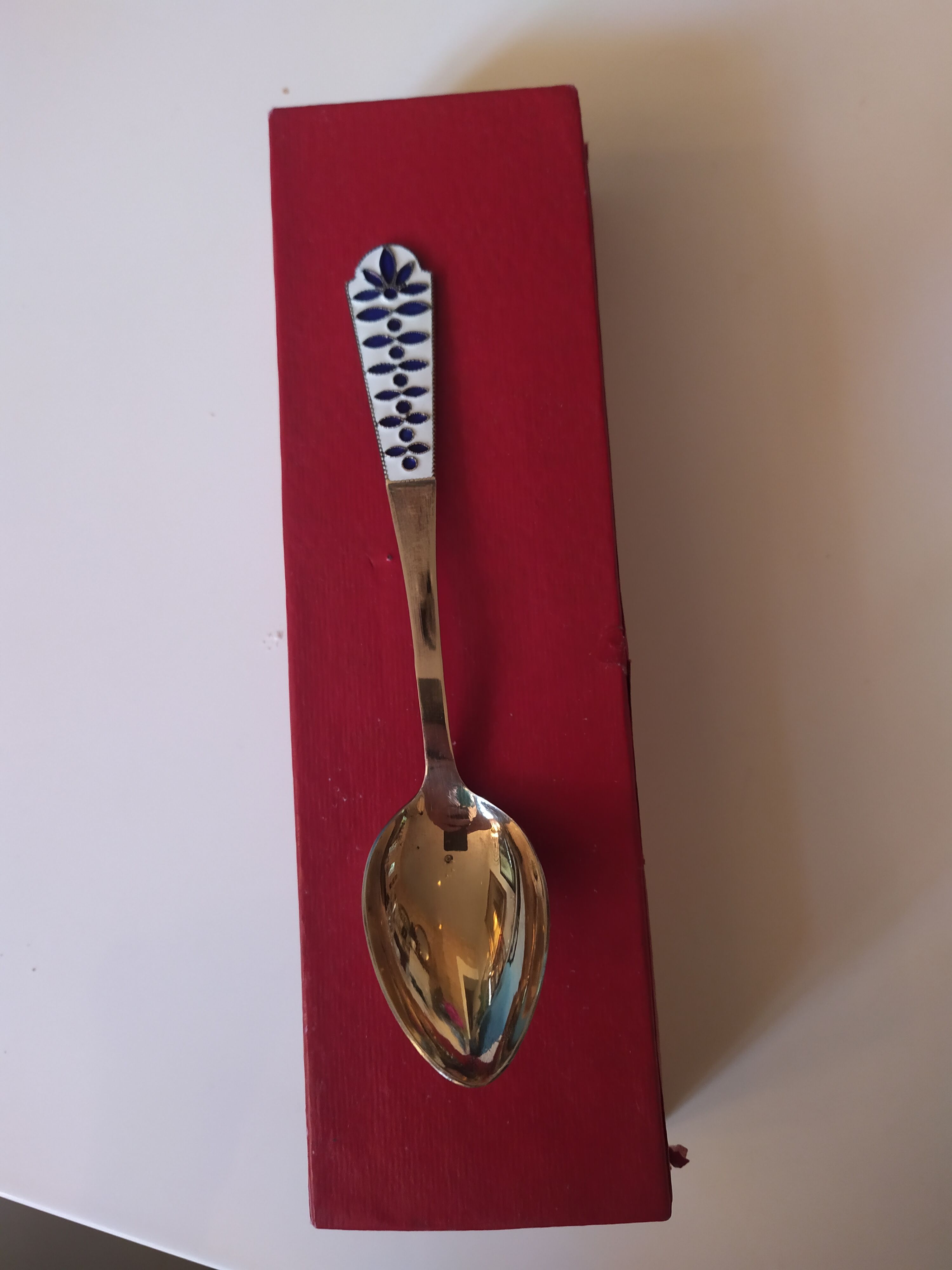 Russian enamelled silver spoon