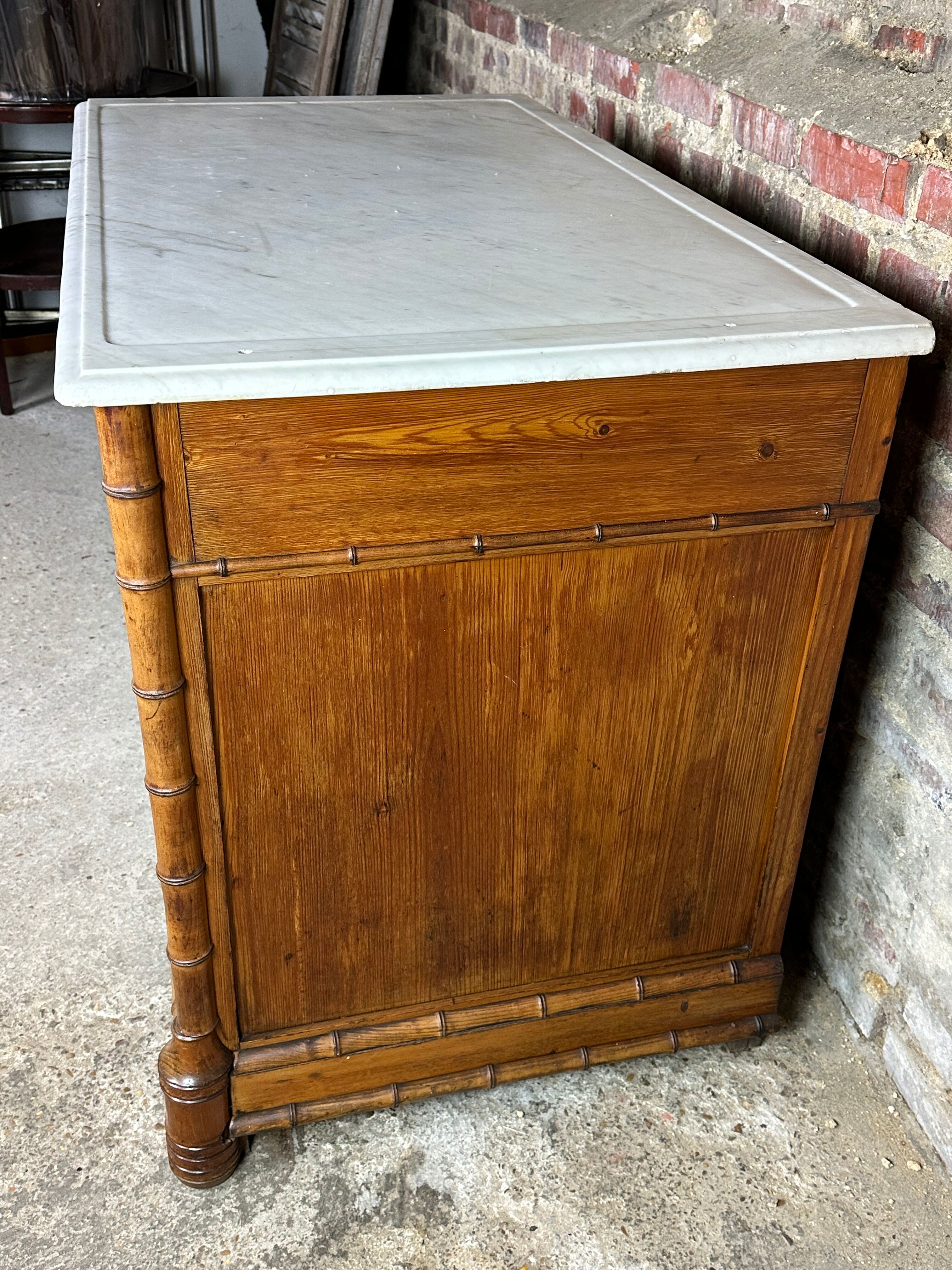 Bamboo-style pine sideboard and marble top early nineteenth century