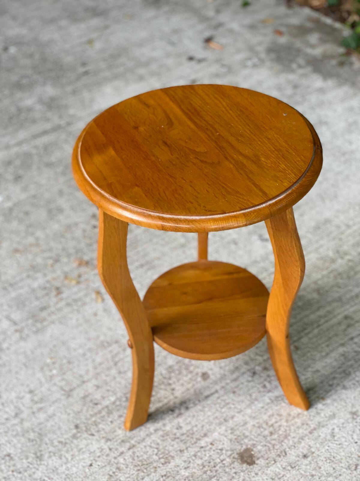Round art deco side table in solid wood 1950
