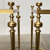 Mid-century Hollywood neoclassical brass and glass side or bedside tables attributed to Vereinigte Werkstätten, Germany, 1960s, set of 2.