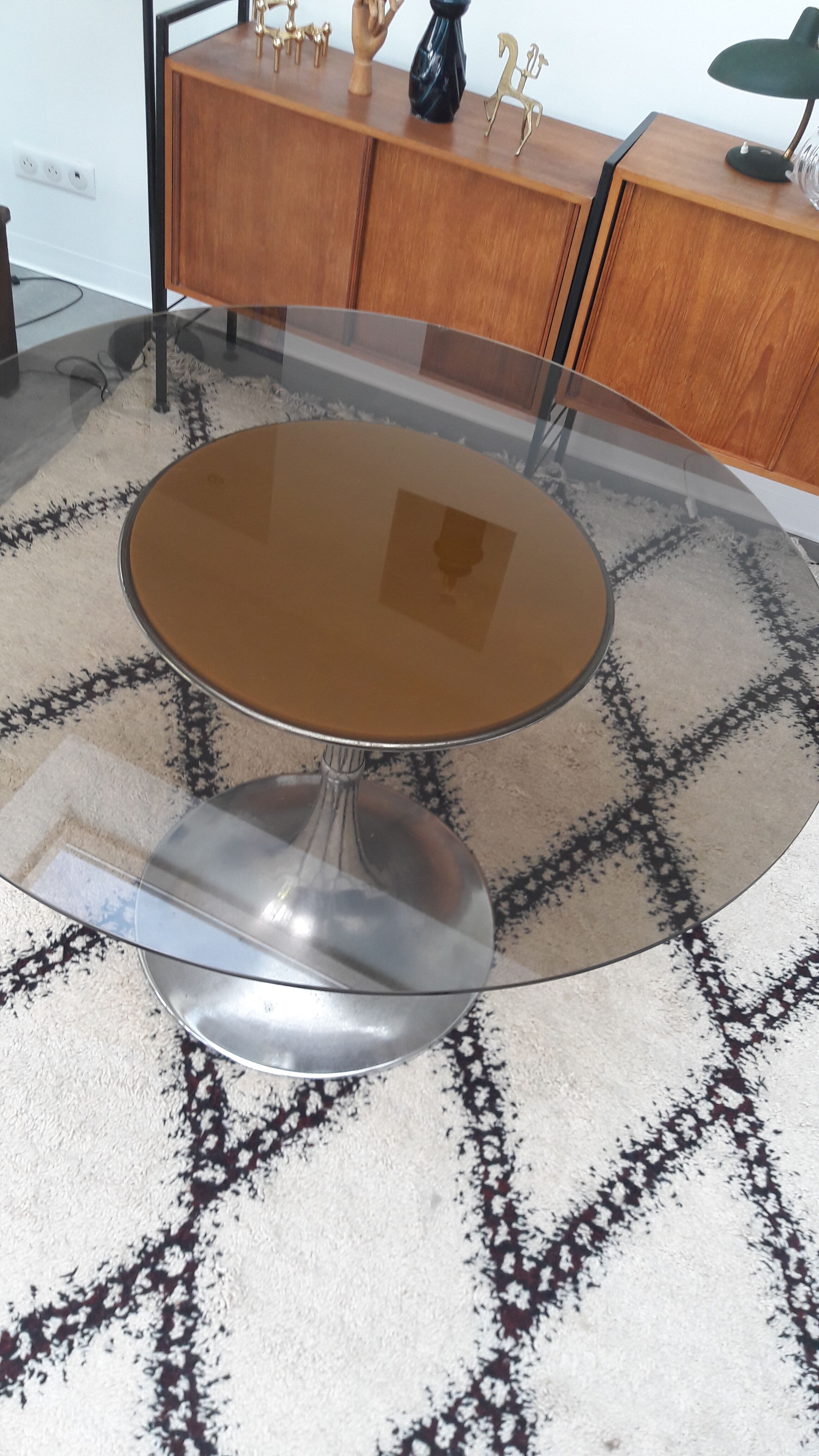 Table pied tulipe chromé années 70