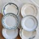 6 mismatched vintage ironstone plates – Green and blue patterns