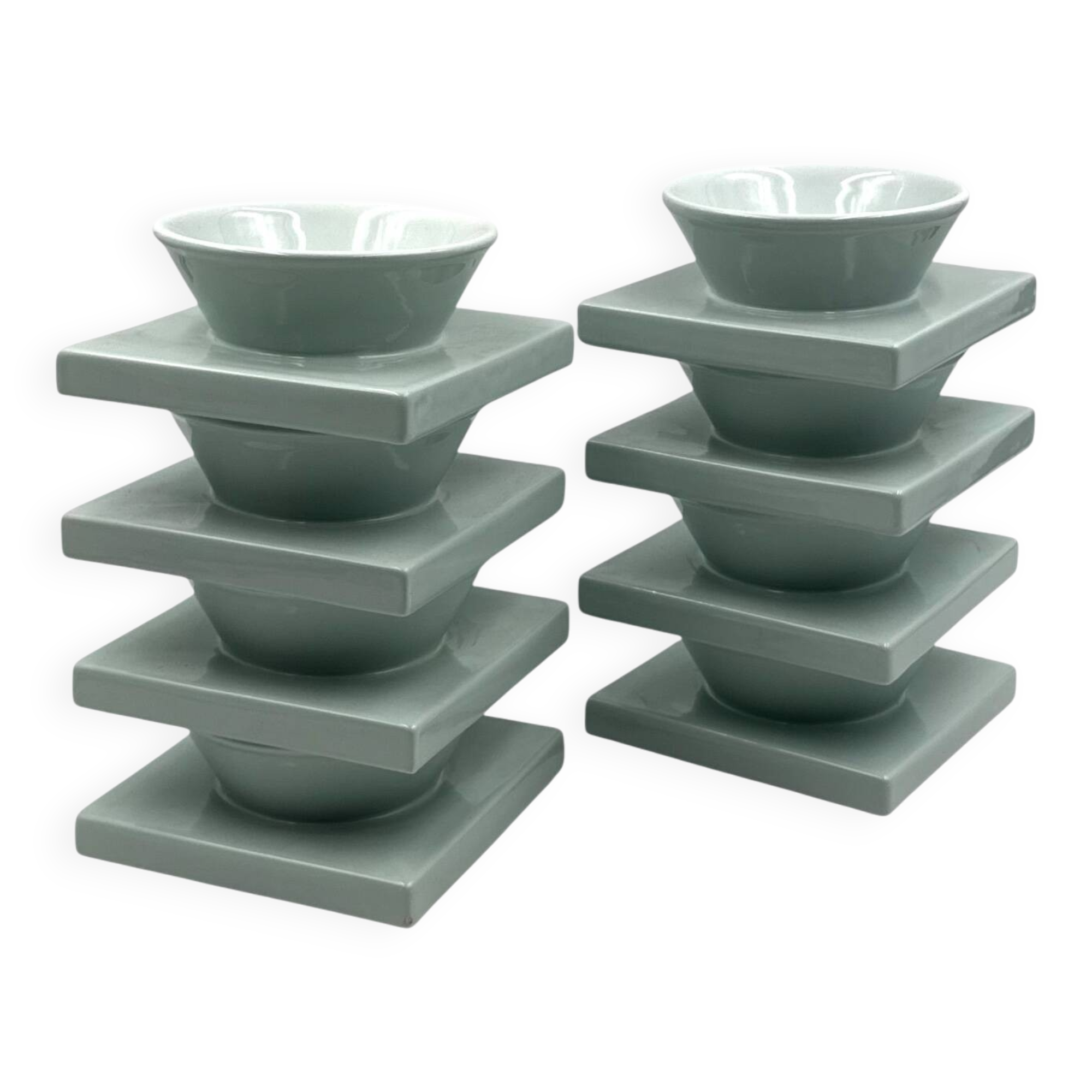 Set of 9 ceramic light blue ceramic bowls, I + I Italy, 1970s