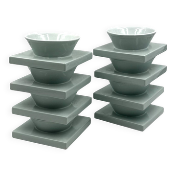 Set of 9 ceramic light blue ceramic bowls, I + I Italy, 1970s