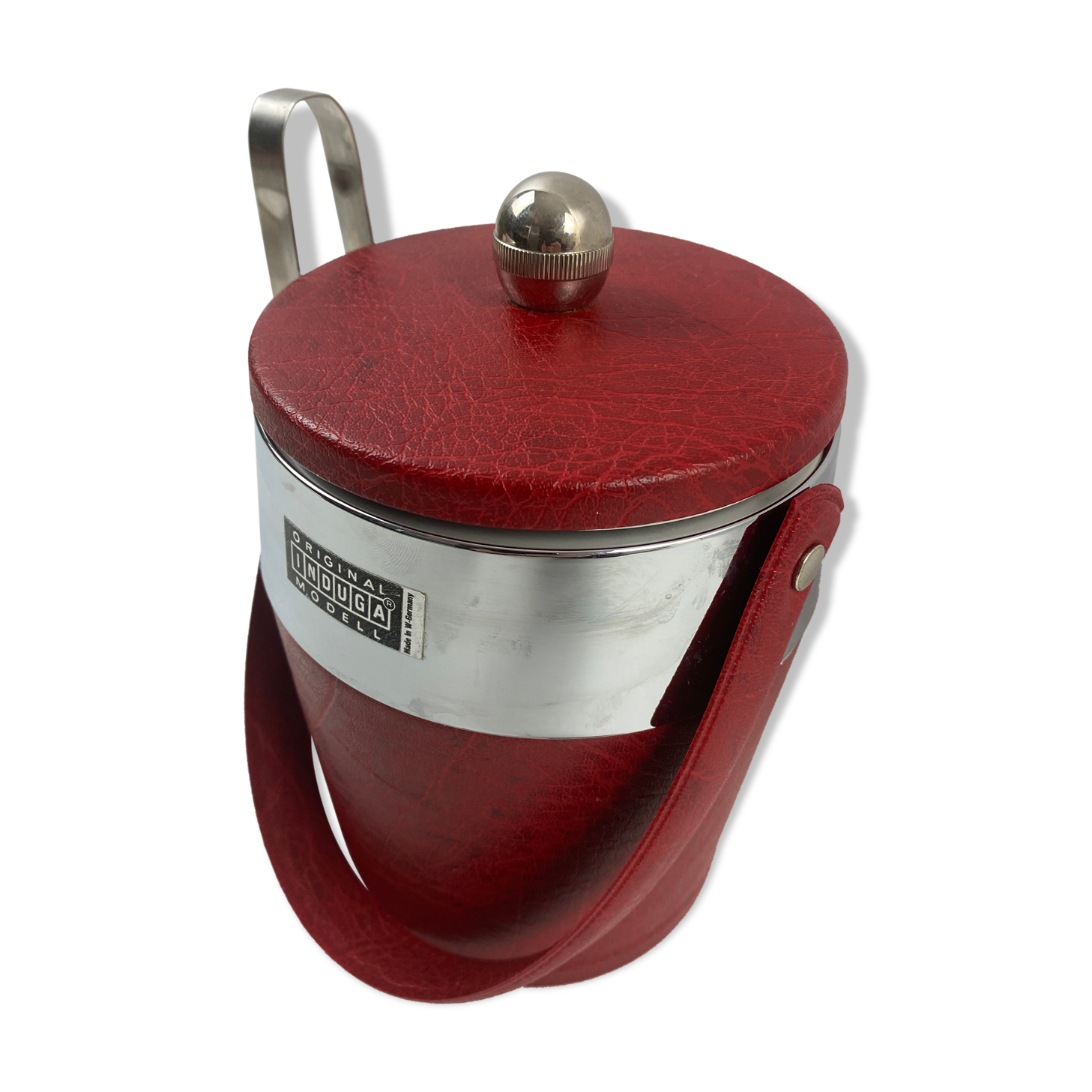Original Indulga Modell red faux leather vintage ice bucket