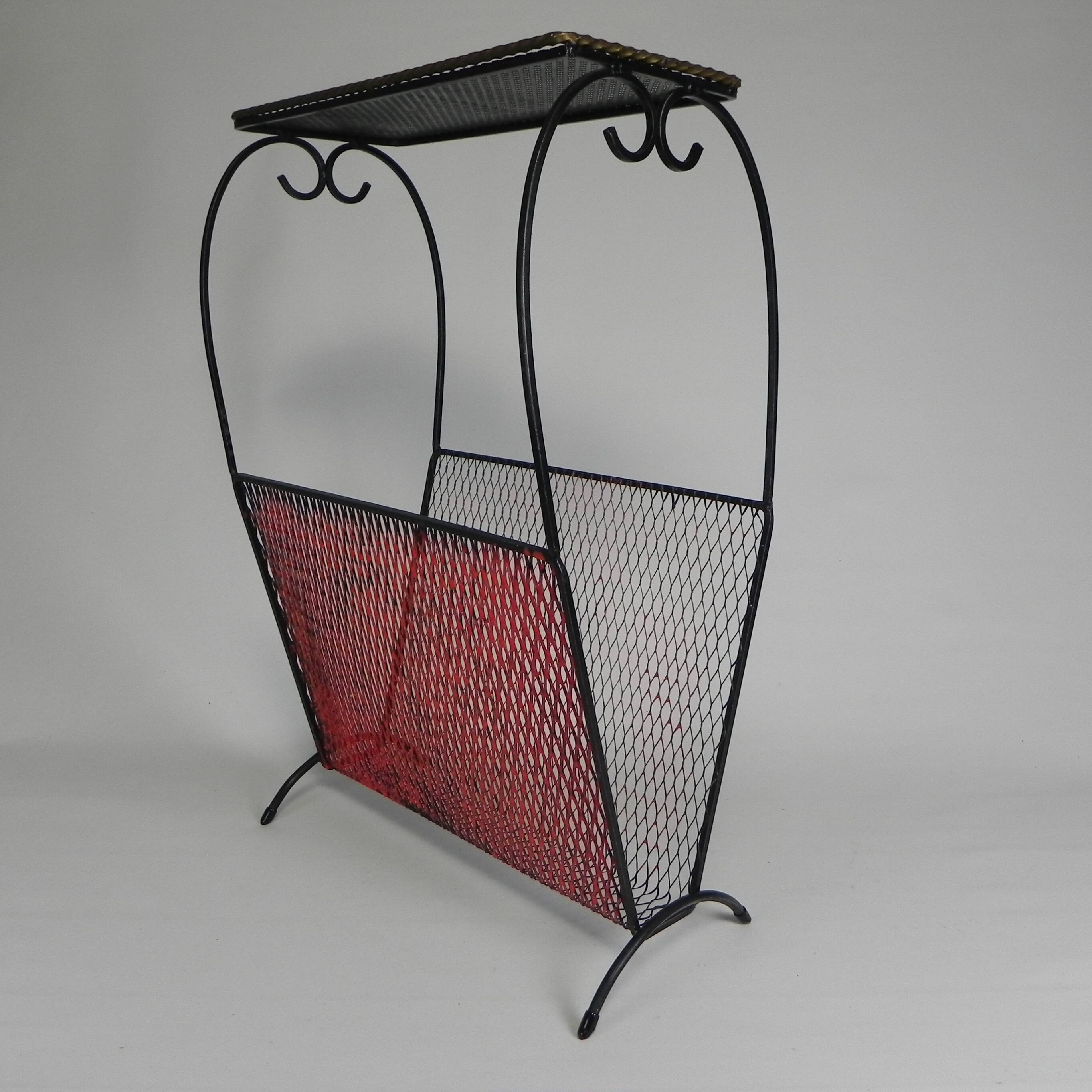 Vintage steel side table with magazine rack, 1950s.
