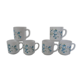 6 mugs veronica blue flowers Arcopal France vintage