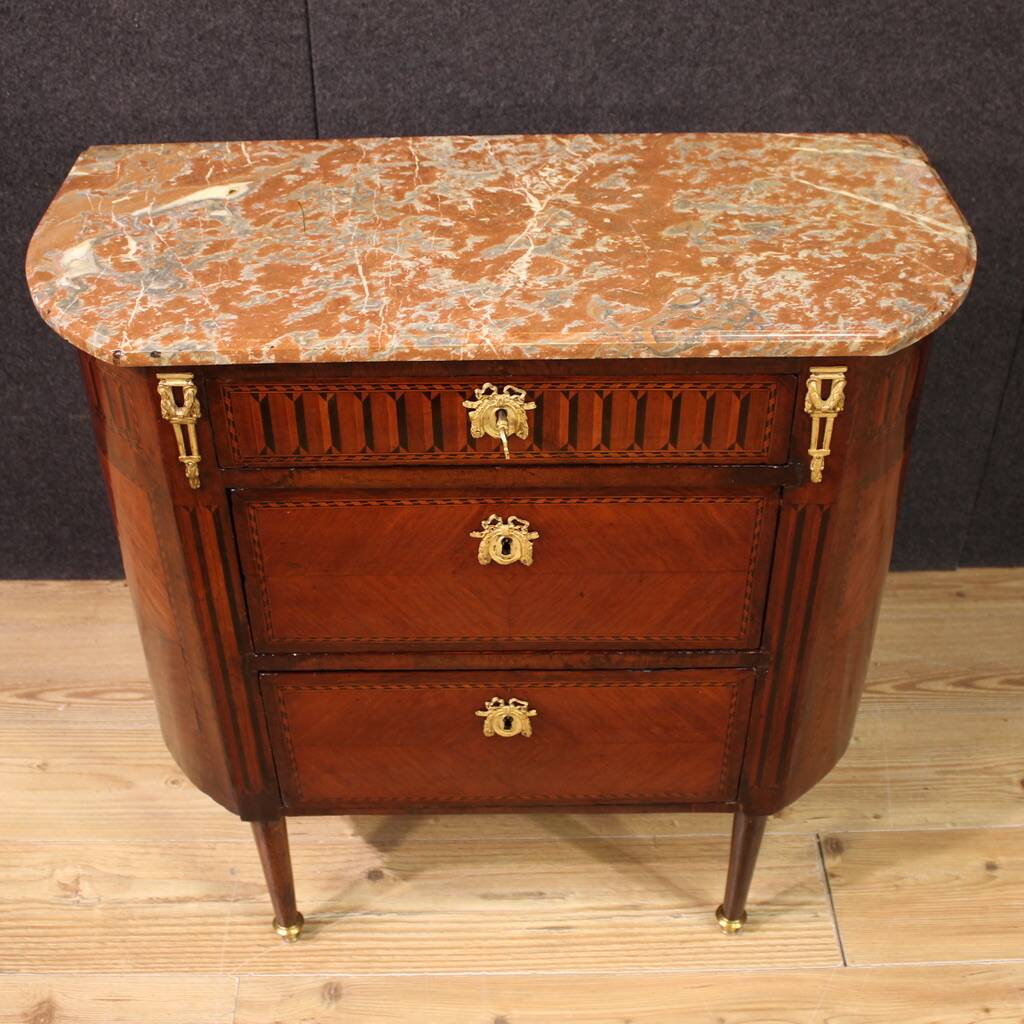 Petite commode française Napoléon III du XIXe siècle avec dessus en marbre