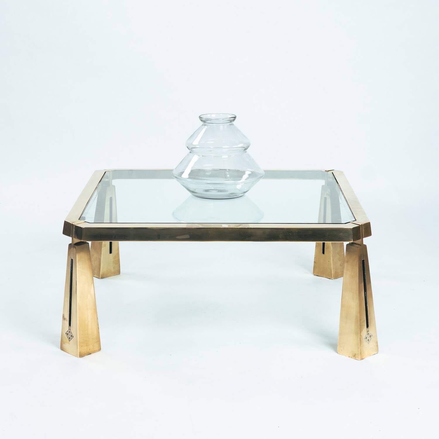 Peter Ghyczy brass and glass coffee table, Netherlands, 1980s