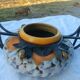 Art Deco ceramic vase wrought iron frame with lemon tree decoration L Date