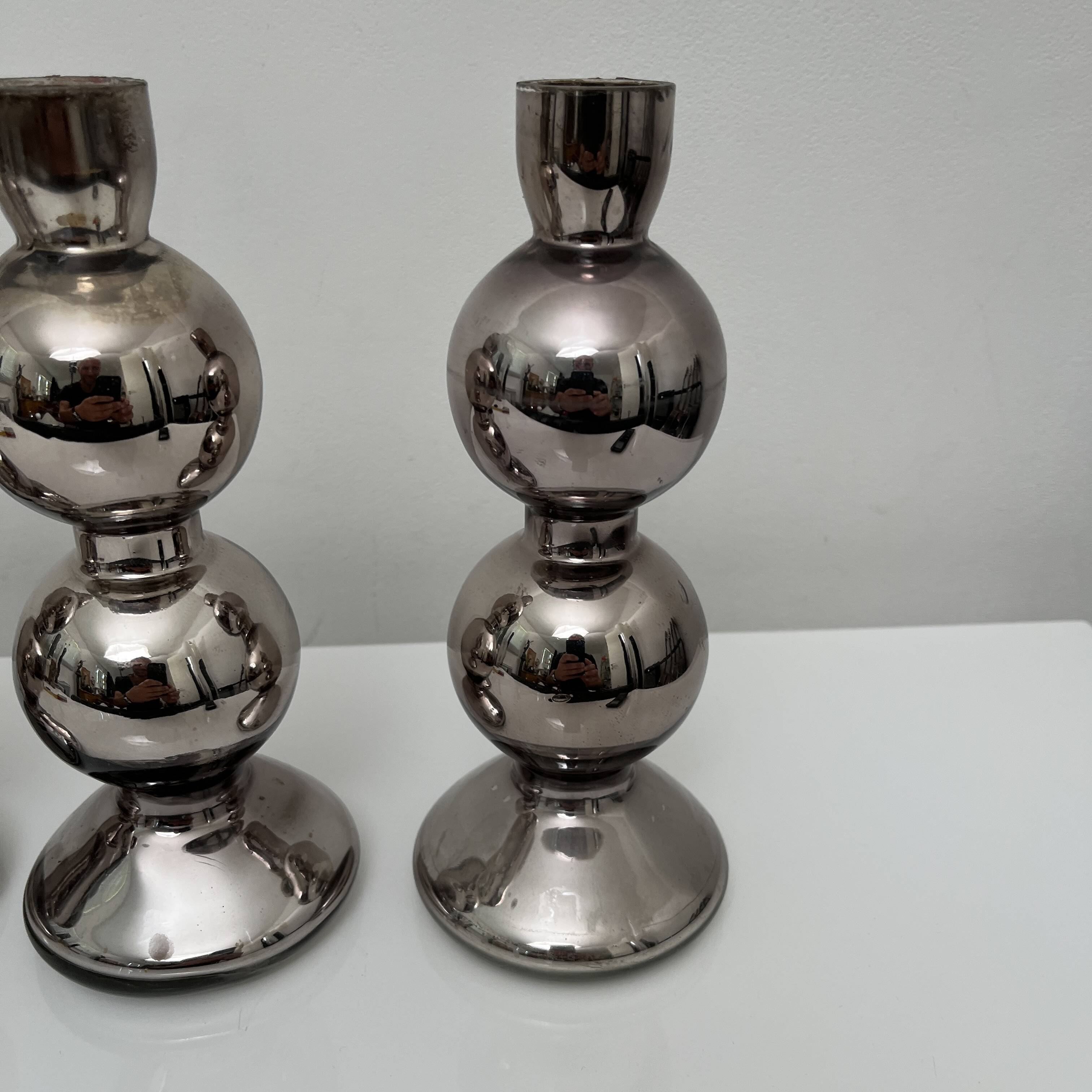 Set of 3 candlesticks in 20th century eglomise glass, vintage space age retro