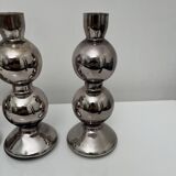 Set of 3 candlesticks in 20th century eglomise glass, vintage space age retro