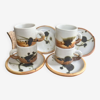 Coffee cups and plates Poterie de La Colombe tachist stoneware 50/60