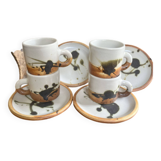 Coffee cups and plates Poterie de La Colombe tachist stoneware 50/60