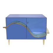 Italian Sideboard Covered In Blue and Orange Murano Mirrored Glass