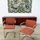 Pair of Marcel Breuer B64 Knoll armchairs in coral fabric
