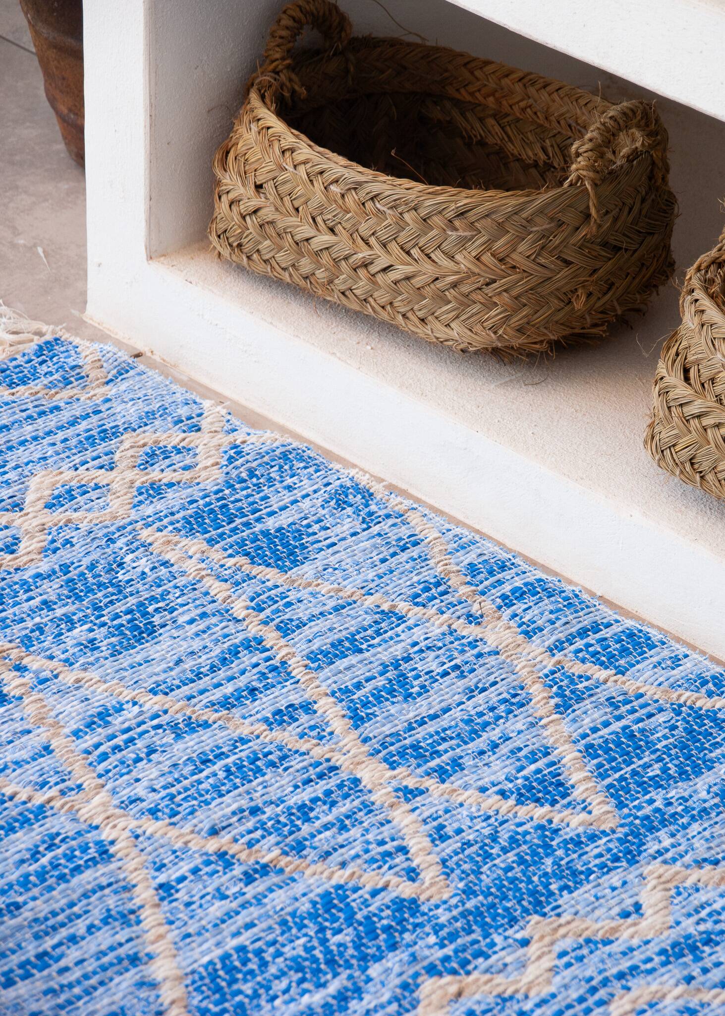 Recycled cotton handmade rug - Reversible - Blue