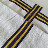 Nappe et 5 serviettes basques vintage en coton à chevrons bleu et jaune