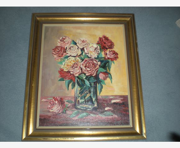 Gouty 'bouquet of roses' oil on canvas table